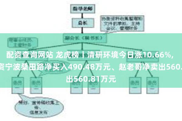 配资查询网站 龙虎榜丨清研环境今日涨10.66%, 知名游资宁波桑田路净买入490.48万元、赵老哥净卖出560.81万元