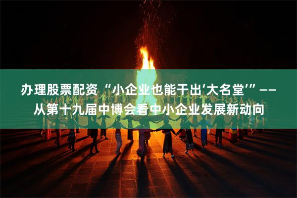 办理股票配资 “小企业也能干出‘大名堂’”——从第十九届中博会看中小企业发展新动向